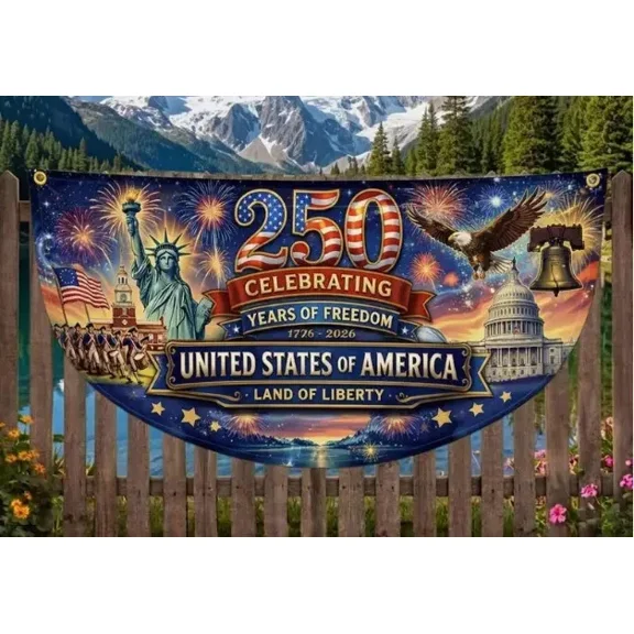 USA 250th Anniversary Semicircle flag American Patriotic Outdoor Fence 18x36in