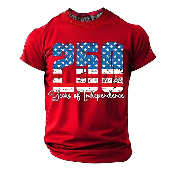 USA 250th Anniversary Shirt, 1776-2026 Shirts for Men Crewneck Pullover Short Sleeve T Shirt Red Size S