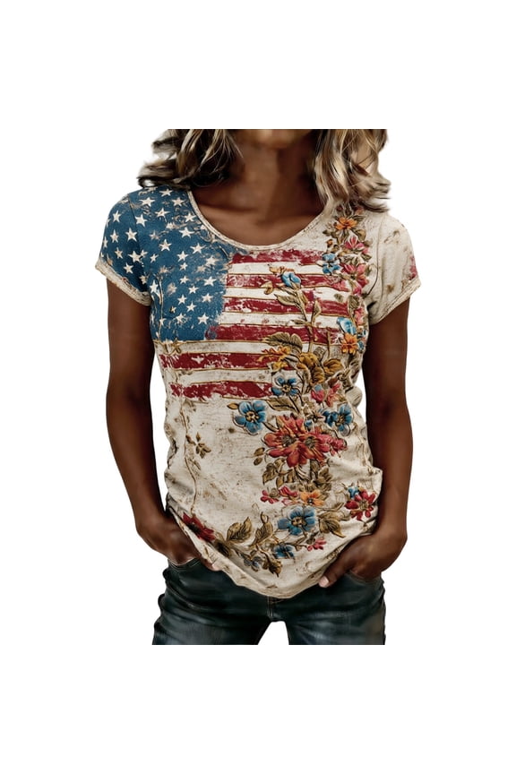 USA 250th Anniversary Shirt For Women V Neck 3/4 Sleeve American Flag Graphic Tee Casual Daily Wear Top