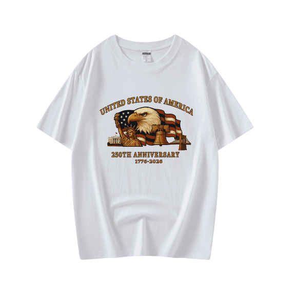 USA 250th Anniversary Shirts for Men Celebrate 250th Anniversary of America Patriotic Veteran Tee 100% Cotton Shirt White 5XL