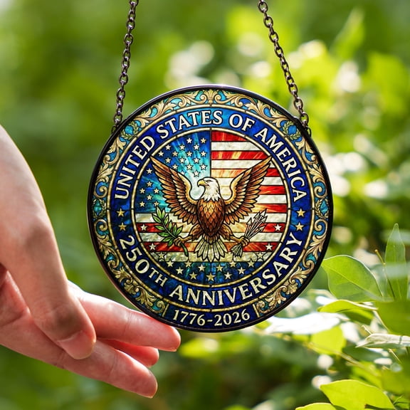 USA 250th Anniversary Stained Glass Suncatcher American Eagle Window Hanging Patriotic Decor