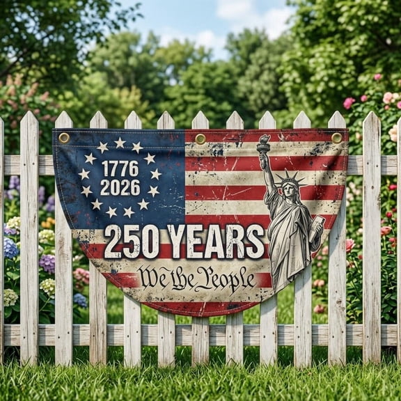 USA 250th Anniversary Statue of Liberty Semicircle Flag, We The People Flag, Vintage July 4th Garden Decor, Independence Day Patriotic Flag