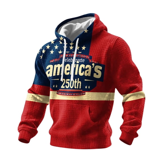 USA 250th Anniversary Sweatshirt, 4th of July Hoodie Men Waffle Tactical Hoodie Patriotic Men's Long Sleeve Pullover Shirts