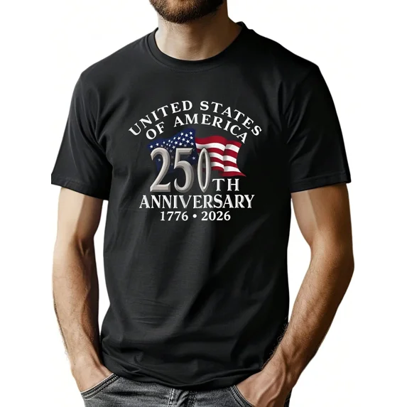 USA 250th Anniversary T-Shirt Men's Patriotic 1776-2026 United States America Semiquincentennial Graphic Tee Retro Vintage Style Black