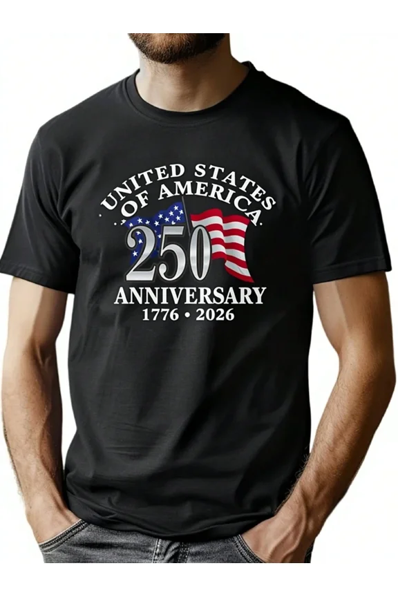 USA 250th Anniversary T-Shirt United States of America 1776-2026 Patriotic Men's Graphic Tee Retro Vintage Style Independence Day Celebration Apparel