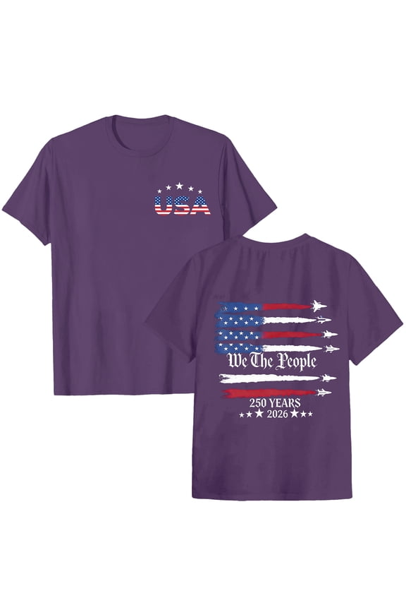 USA 250th Anniversary T Shirts for Celebrate 250th Anniversary of America Patriotic Veteran Tee America 250 Merchandise Short-Sleeved Top for Woman Purple,3XL
