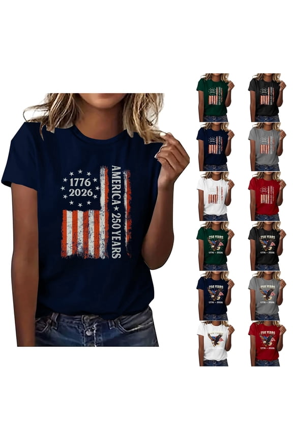USA 250th Anniversary T Shirts for Celebrate 250th Anniversary of America Patriotic Veteran Tee America 250 Merchandise Short-Sleeved Top for Woman XL