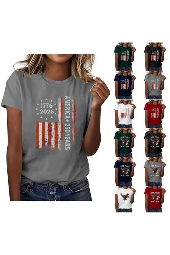 USA 250th Anniversary T Shirts for Celebrate 250th Anniversary of America Patriotic Veteran Tee America 250 Merchandise Short-Sleeved Top for Woman M