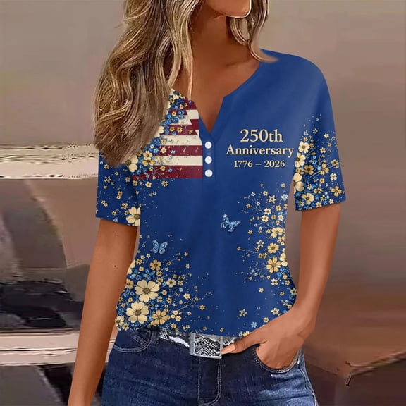 USA 250th Anniversary T Shirts for Celebrate 250th Anniversary of America Patriotic Veteran Tee America 250 Merchandise Short-Sleeved Top for Woman