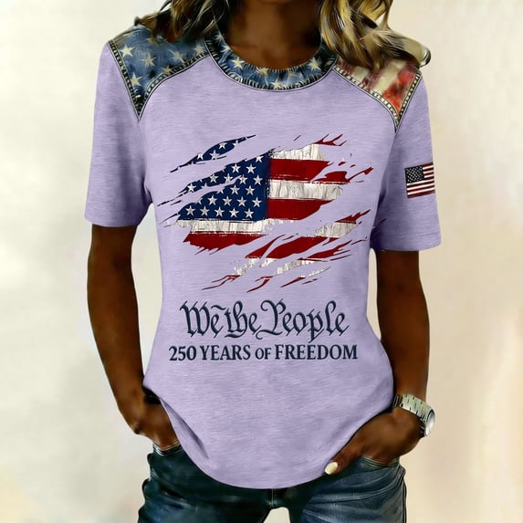 USA 250th Anniversary T Shirts for Celebrate 250th Anniversary of America Patriotic Veteran Tee America 250 Merchandise Short-Sleeved Top for Woman