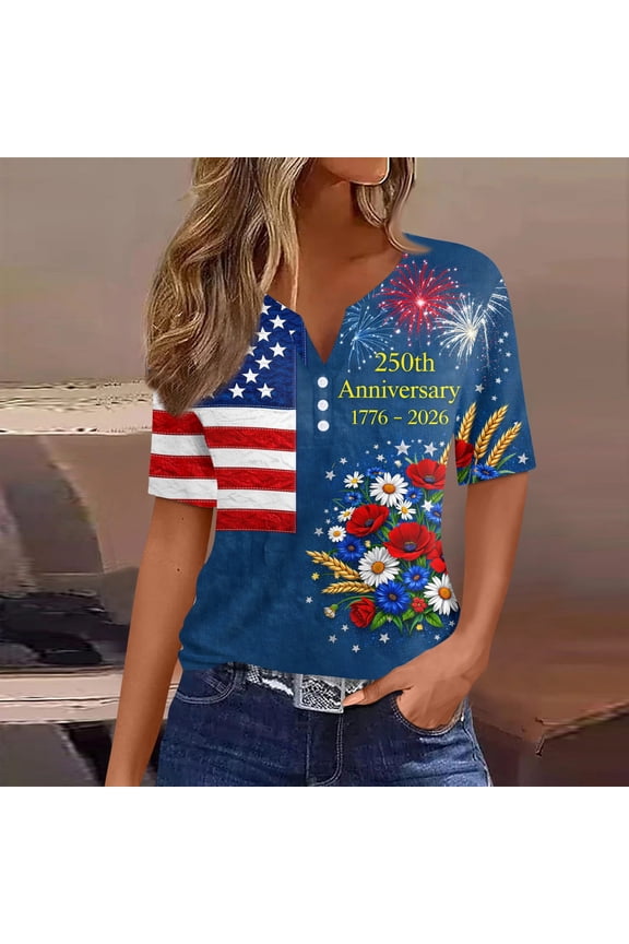 USA 250th Anniversary T Shirts for Celebrate 250th Anniversary of America Patriotic Veteran Tee America 250 Merchandise Short-Sleeved Top for Woman