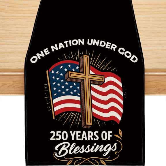 YIBAGA USA Anniversary 250th Table Runner, 250 Years of Blessings Cross National Flag Table Decorations Party Dining Home Decor, 13x72 inch, Polyester