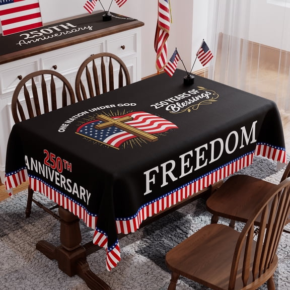 USA 250th Anniversary Tablecloth, American National Flag Cross Table Cover Spring Home Dining Table Decorations, 60 x 84 inch, Polyester