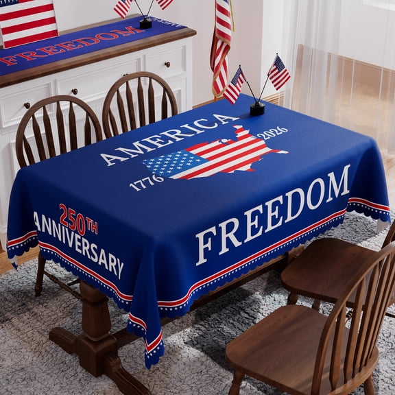 USA 250th Anniversary Tablecloth, Freedom American Map 1776 2026 Table Cover Spring Home Dining Table Decorations, 60 x 84 inch, Polyester