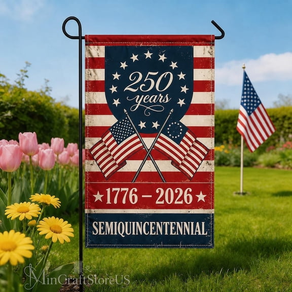 USA 250th Anniversary Triangular Flag, Patriotic Garden Flag 1776-2026, Semiquincentennial Banner, Vintage Americana Outdoor Decor