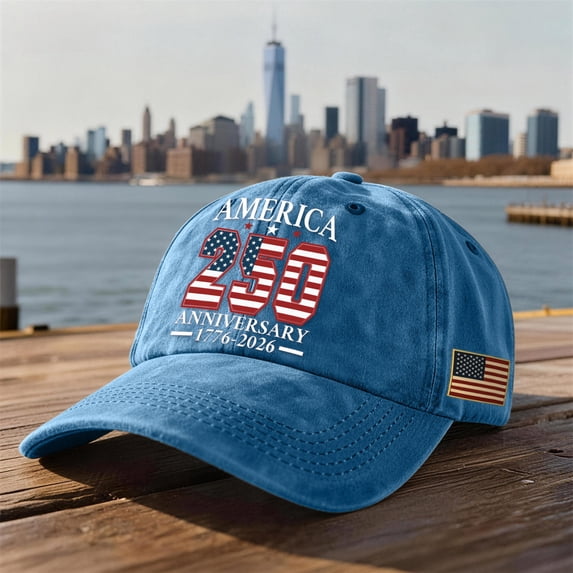 USA 250th Anniversary Vintage Cap 1776-2026 250 Years Freedoms Baseball Hat Adjustable Patriotic Tribute Hat Light Blue