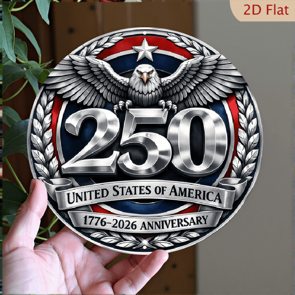 USA 250th Anniversary Wall Plaque, 1776-2026 Patriotic Eagle, 1pc, 8" Round Aluminum USA Metal Signs, For American History Celebrations, 4th of July Independence Day Decor, Patriotic Decor, 2D Flat