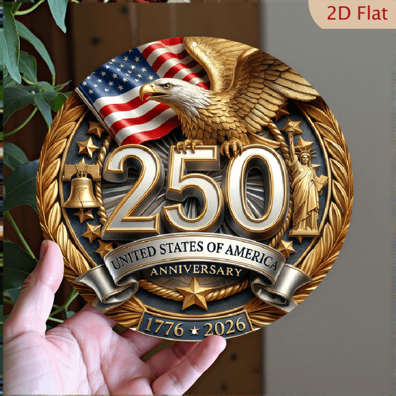 USA 250th Anniversary Wall Plaque, 1776-2026 Patriotic Eagle, 1pc, 8" Round Aluminum USA Metal Signs, For American History Celebrations, 4th of July Independence Day Decor, Patriotic Decor, 2D Flat