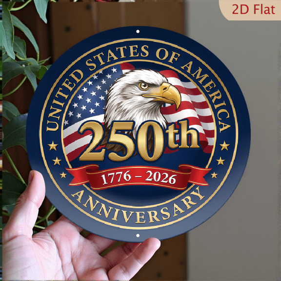 USA 250th Anniversary Wall Plaque, 1776-2026 Patriotic Eagle, 1pc, 8" Round Aluminum USA Metal Signs, For American History Celebrations, 4th of July Independence Day Decor, Patriotic Decor, 2D Flat