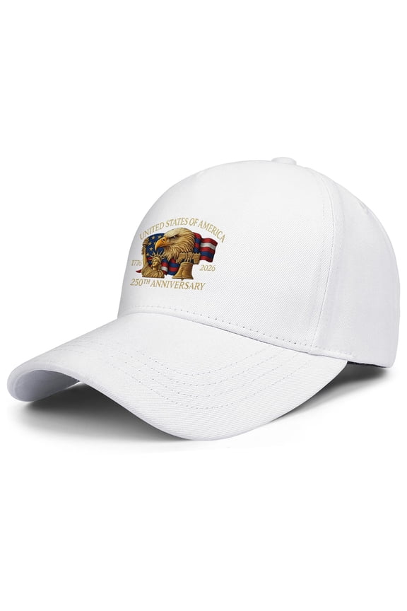 USA 250th Anniversary White Baseball Cap with Printed Celebration Artwork and Lightweight Construction for Men Women Adults