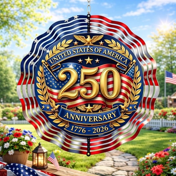 USA 250th Anniversary Wind Spinner, Patriotic American Flag Garden Decor, 1776-2026 Independence Day Outdoor Metal Art