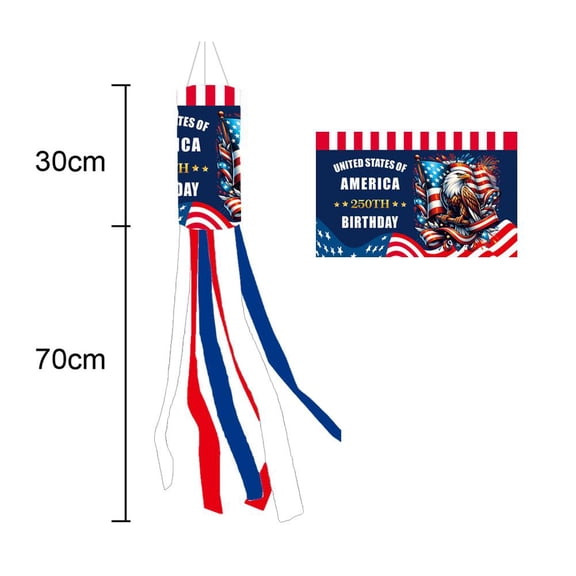 USA 250th Anniversary Windsock, America 1776-2026 Patriotic Hanging Flag, Robust Outdoor Celebration Streamer for July 4th & Memorial Day, 40-Inch Length