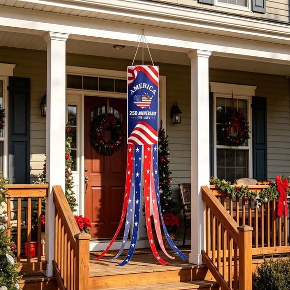 USA 250th Anniversary Windsock Flag Set, 4th Of July Independence Day Patriotic Hanging Streamer For Yard Porch Outdoor Decor