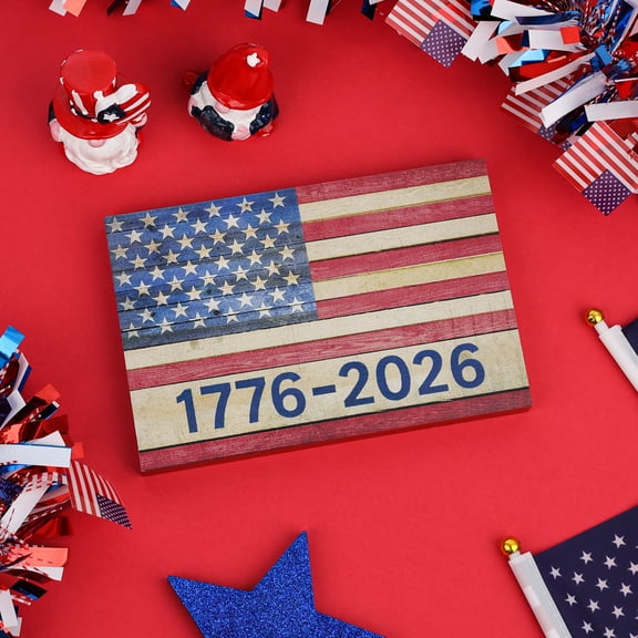 USA 250th Anniversary Wooden Sign Table Decor 7x4.7 inch, Patriotic Flag 250 Years of Freedom Wooden Indoor Home Decoration