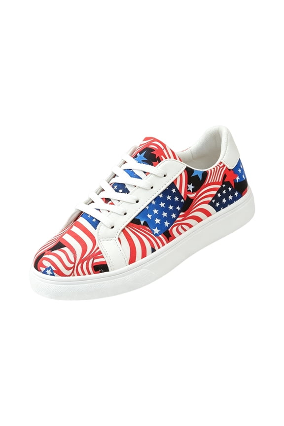USA 250th Low Top Sneakers for Men Women Patriotic American Flag Lace-Up Casual Walking Shoes Faux Leather Low Top Shoes (Blue,38)