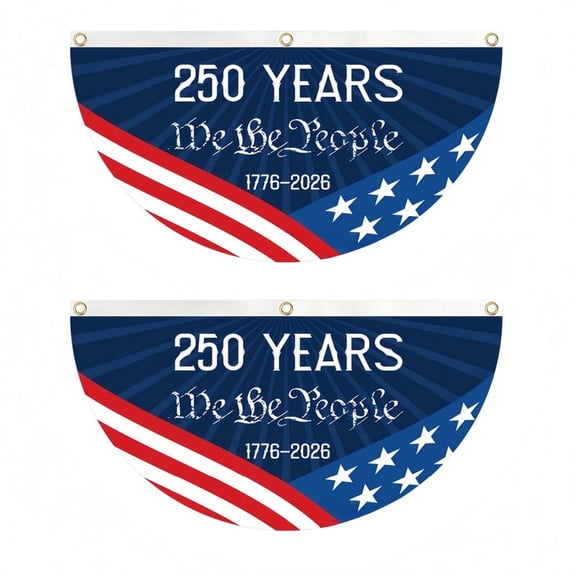 USA 250th Semicircle Fan Flags 2-Pack — 6 Designs (Stars & Stripes, Eagle, US Map) 47"x23" Polyester Half-Round Banner with 3 Copper Grommets, Weather-Resistant for 4th of July