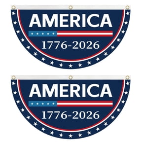 USA 250th Semicircle Fan Flags 2-Pack — 6 Designs (Stars & Stripes, Eagle, US Map) 47"x23" Polyester Half-Round Banner with 3 Copper Grommets, Weather-Resistant for 4th of July