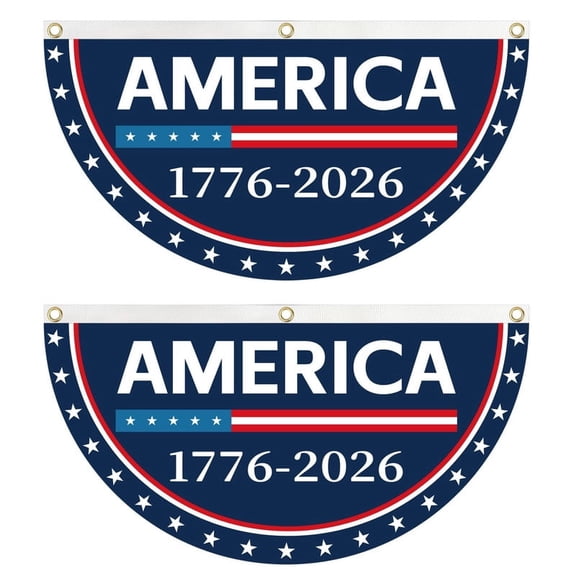 USA 250th Semicircle Fan Flags 2-Pack — 6 Designs (Stars & Stripes, Eagle, US Map) 47"x23" Polyester Half-Round Banner with 3 Copper Grommets, Weather-Resistant for 4th of July