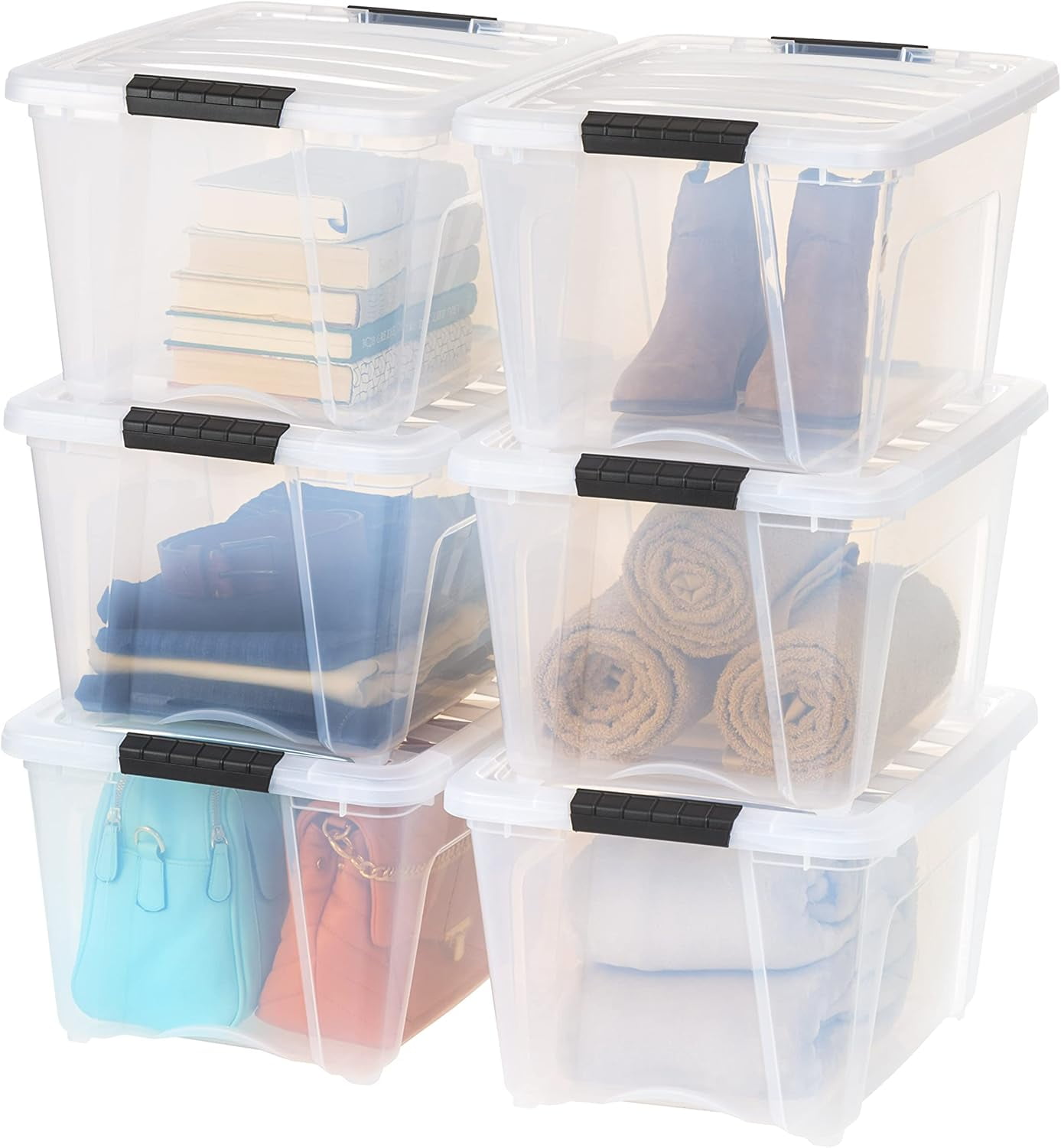 Clear Stackable Plastic Storage Bins with Lids, 32 Qt, 6-Pack