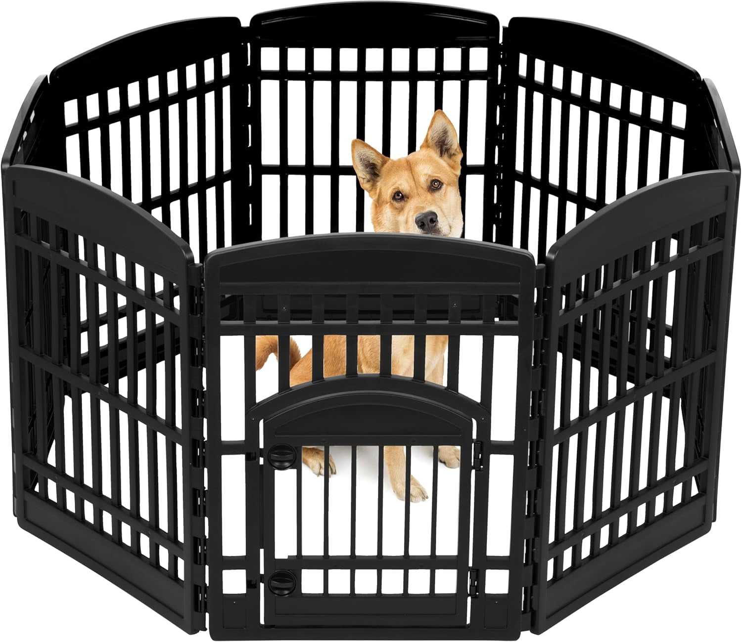 Black 8-Panel Plastic Pet Playpen for Indoor/Outdoor Use