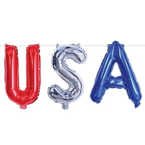 Red, Silver, and Blue USA Foil Balloon Streamers, 13" x 3', Pack of 12