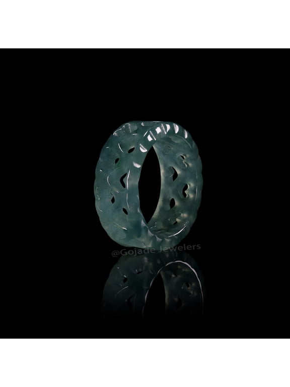 USA. 4.5 RING Icy Green Natural A JADE Jadeite Circle Hearts RING R9104.5