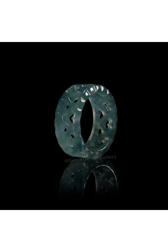USA. 4.5 RING Icy Green Natural A JADE Jadeite Circle Hearts RING R9104.5