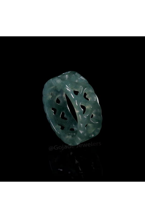 USA. 4 RING Icy Green Natural A JADE Jadeite Circle Hearts RING R9104