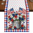 thumbnail image 1 of USA 4th of July Burlap Cotton Table Runner 13x90 Inches Long, Red Blue Plaid Floral Patriotic Farmhouse Table Runners, Outdoor Dining Tablecloths Decor for Baby Shower/Party/Wedding, 1 of 8