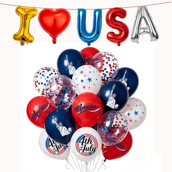 USA 4th of July Balloons Set I LOVE USA  Foil Balloons with Patriotic Latex Balloons, America 250th Anniversary Independe