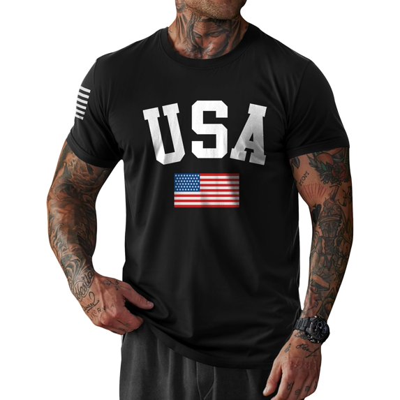 USA 4th of July Shirts for Men American Flag Short Sleeve Patriotic Independence Day Tee Top