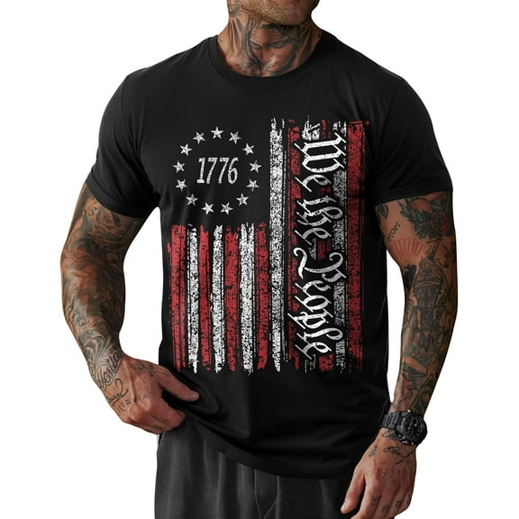 USA 4th of July Shirts for Men American Flag Short Sleeve Patriotic Independence Day Tee Top