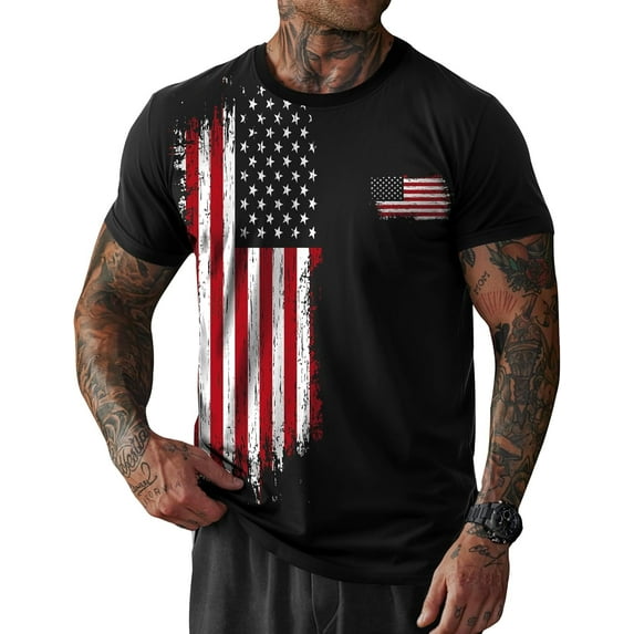 USA 4th of July Shirts for Men American Flag Short Sleeve Patriotic Independence Day Tee Top