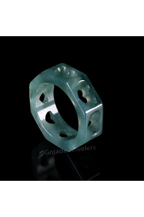 USA. 5.25 RING Icy Green Natural A JADE Jadeite Heart RING R7105.25