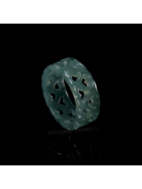 USA. 5.5 RING Icy Green Natural A JADE Jadeite Circle Hearts RING R9105.5