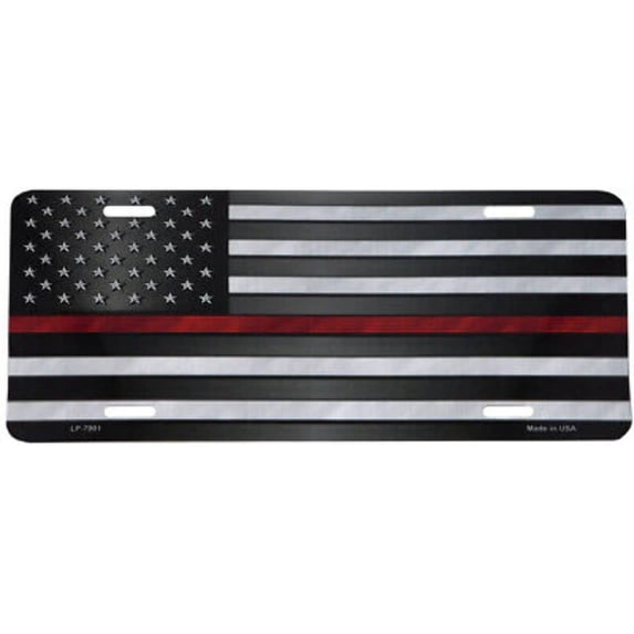USA 50 Star Thin Red Line Fire 6"x12" Aluminum License Plate LP-7901 USA Made