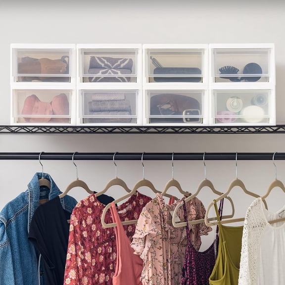 USA 6 Qt. Small Plastic Stacking Drawers, Stackable Storage Organizer with Sliding Drawer (8-Pack), White, Ideal for Kitchen, Bedroom, Office, Pantry & Craft Room