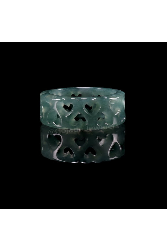 USA. 7.75 RING Icy Green Natural A JADE Jadeite Circle Hearts RING R9107.75