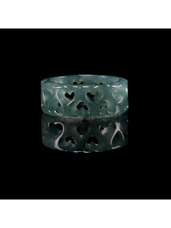 USA. 7.75 RING Icy Green Natural A JADE Jadeite Circle Hearts RING R9107.75