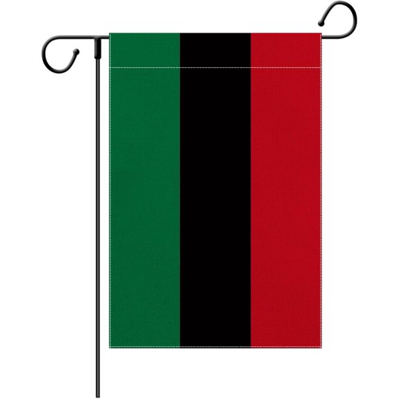 USA African American Afro Pan Black and Green Red Flax Nylon Burlap Linen Fabric Garden Flag Farmhouse Decorations Mailbox Decor Welcome Sign Small Mini Size Double Sided 12x18 Inch